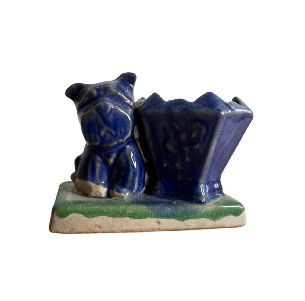 Vintage English Bulldog Ceramic Pottery Planter - Made in USA